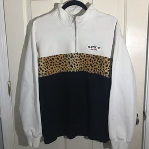 Supreme leopard color-block fleece quarter zip-up